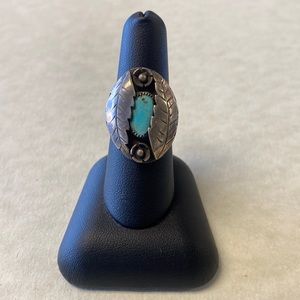 Navajo made sterling silver & turquoise shadow box ring signed M size 7.75